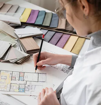 Personne consultant des échantillons de matériaux.